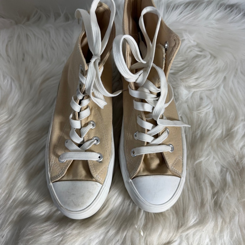 Sincerely Jules Vespa Tan Canvas High Top Platform Lug Sole Sneakers Womens 10M - Picture 3 of 7